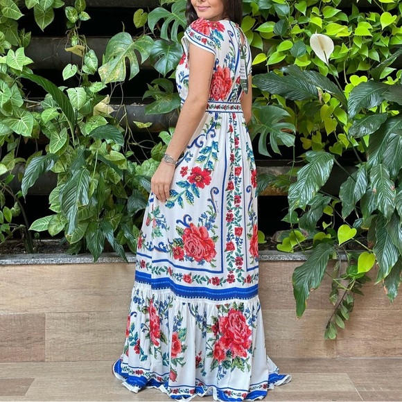 FARM Rio Floral Long Dress with Red and Blue Size S - Picture 3 of 12